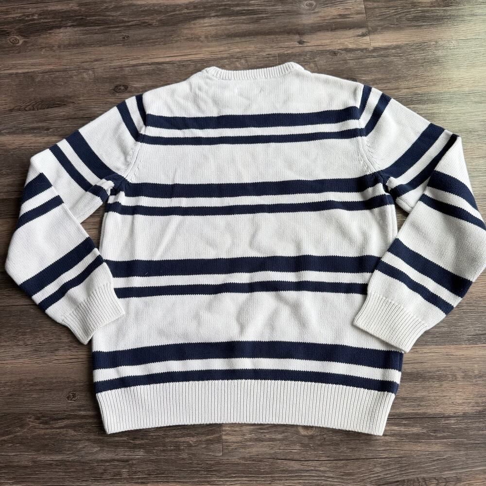 Chaps Sweater Mens M White Blue Stripe Heavyweight Knit Crewneck Preppy Cotton - Picture 5 of 9